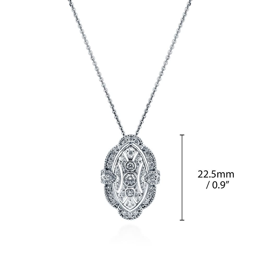BERRICLE Sterling Silver Vintage Inspired Art Deco Cubic Zirconia CZ Milgrain Fashion Necklace and Earrings Set for Women, Rhodium Plated