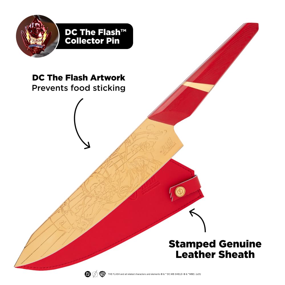 Dalstrong Chef Knife - 8 inch - The FLASH™ Edition - German X50CRMOV15 Stainless Steel - Gold Titanium Nitride - G10 Handle - Full Tang - Premium Leather Sheath - Collection Edition w/Pin