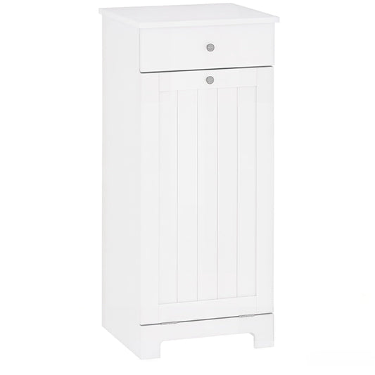 Freestanding Laundry Hamper Cabinet with Concealed Pull-Out Basket, Tall & Elegant Storage for Laundry Room or Mudroom, Works as Clothes Sorter & Supplies Organizer, Clean Floor Design
