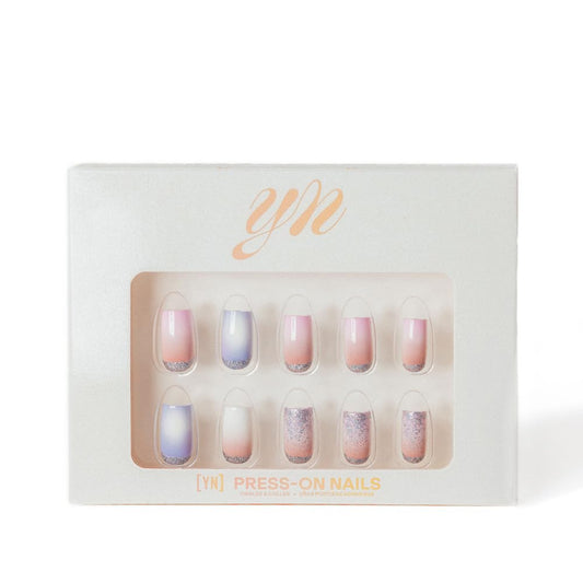 YN Young Nails Press On Nails - Glue On Fake Nails for Women,Medium Oval Shape, Includes Nail Glue, File, Tabs, Quick and Easy Application (Moonbeam Fade)