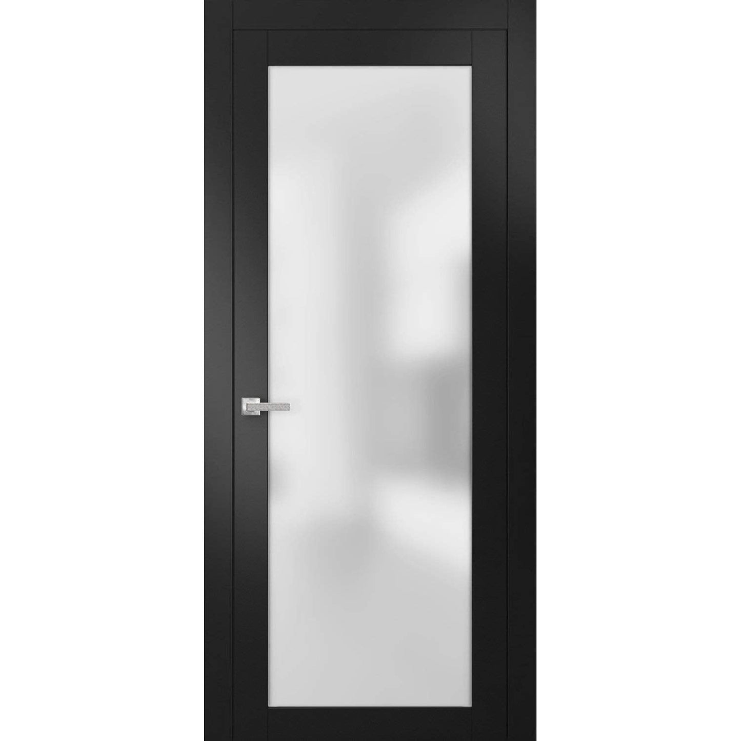SARTODOORS Modern Solid French Door Frosted Glass 30 x 96 inches with Handle | Planum 2102 Black Matte | Single Regural Panel Frame Trims | Bathroom Bedroom Sturdy Doors
