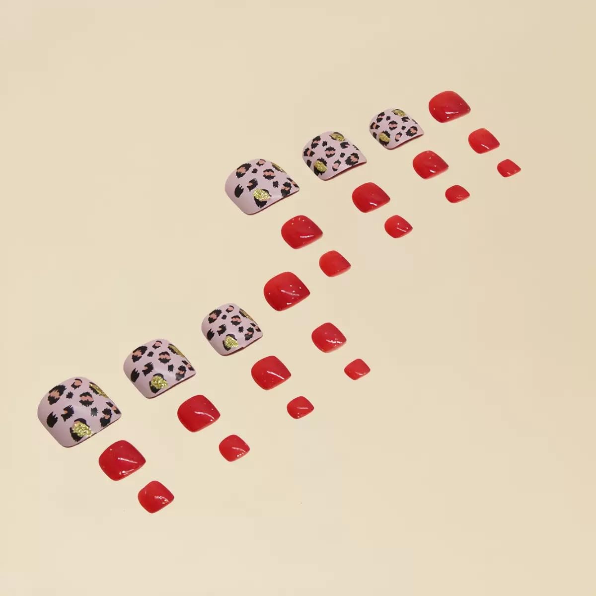 CTTHNBD Press on Toenails - Short Square Fake Toenails with Leopard Print Design - Glossy, Red Press on Toe Nails for Women 24 Pcs