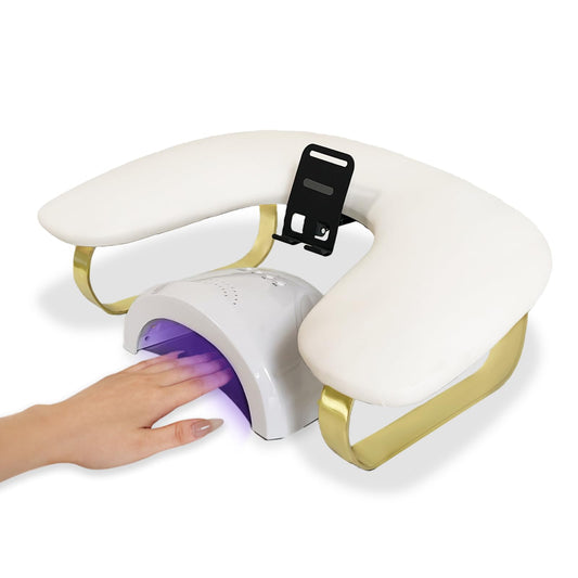 Rotating Phone Holder Nail Arm Rest, PU Leather U-Shaped Hand Stand for Nail Technicians & Manicure Use (white)
