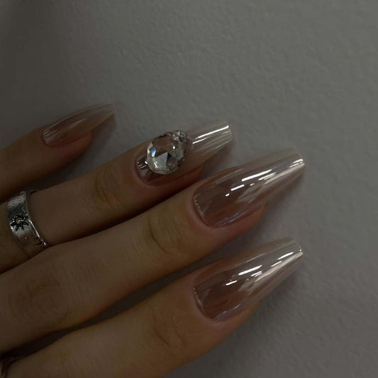Redykat 24PCS Glossy Coffin Press On Nails, Salon Quality Nail art, Extra Long Acrylic Fake Nails, False Nails, Home Quick Manicure……… (Ombre Moonlight with Rhinestones)