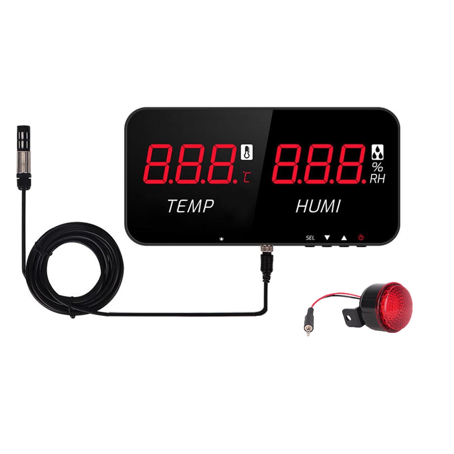 Temperature Humidity Meter, Wall-Mounted LCD Digital Thermometer with 5m Sensor & Alarm, Indoor/Industrial/Agricultural Use, Range -20 to 80℃