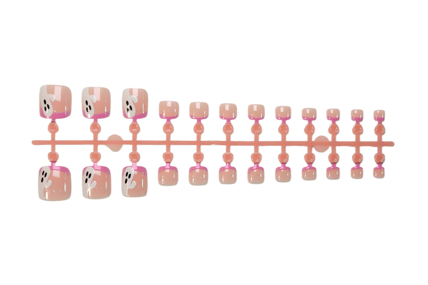 Halloween Pink French Press on Toenails Short Square Fake Toenails Cute Ghost False Toenails Pink Halloween Glossy Full Cover Acrylic Glue on Toe Nails s for Women Manicure Decoration 24Pcs