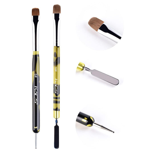 KADS Kolinsky Sable Brush 2 Way Acrylic Professional French Manicure Clean-up Brush Nail Art Brush Nail Dotting Pen (6#+10#)