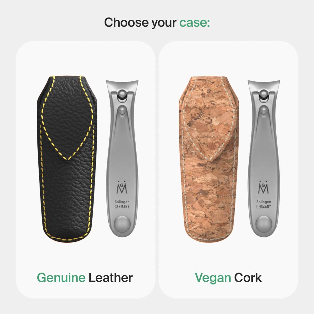 GERMANIKURE Professional Nail Clipper - FINOX Surgical Stainless Steel Manicure and Pedicure Tools in Cork Case- Ethically Made in Solingen Germany - Travel Size Nail Care