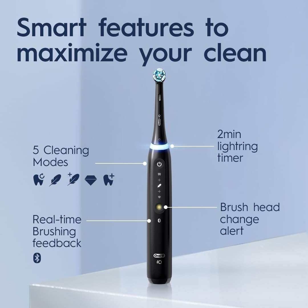 Oral-B iO Series 5 Luxe Bundle, (1) iO5 Electric Toothbrush with (3) Ultimate Clean Brush Heads and (1) Travel Case, White