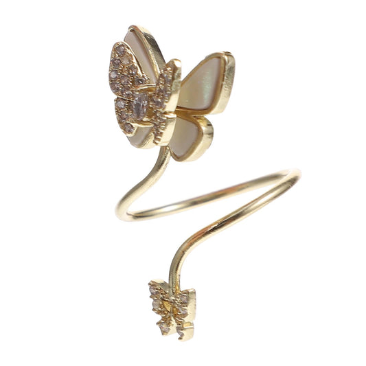 BESTYASH Butterfly Nail Ring for Women Gold Fingernail Jewelry with Pearl Shell Zirconia Accents Decorative Finger Accessory for Nail Art Wedding Prom Festivals
