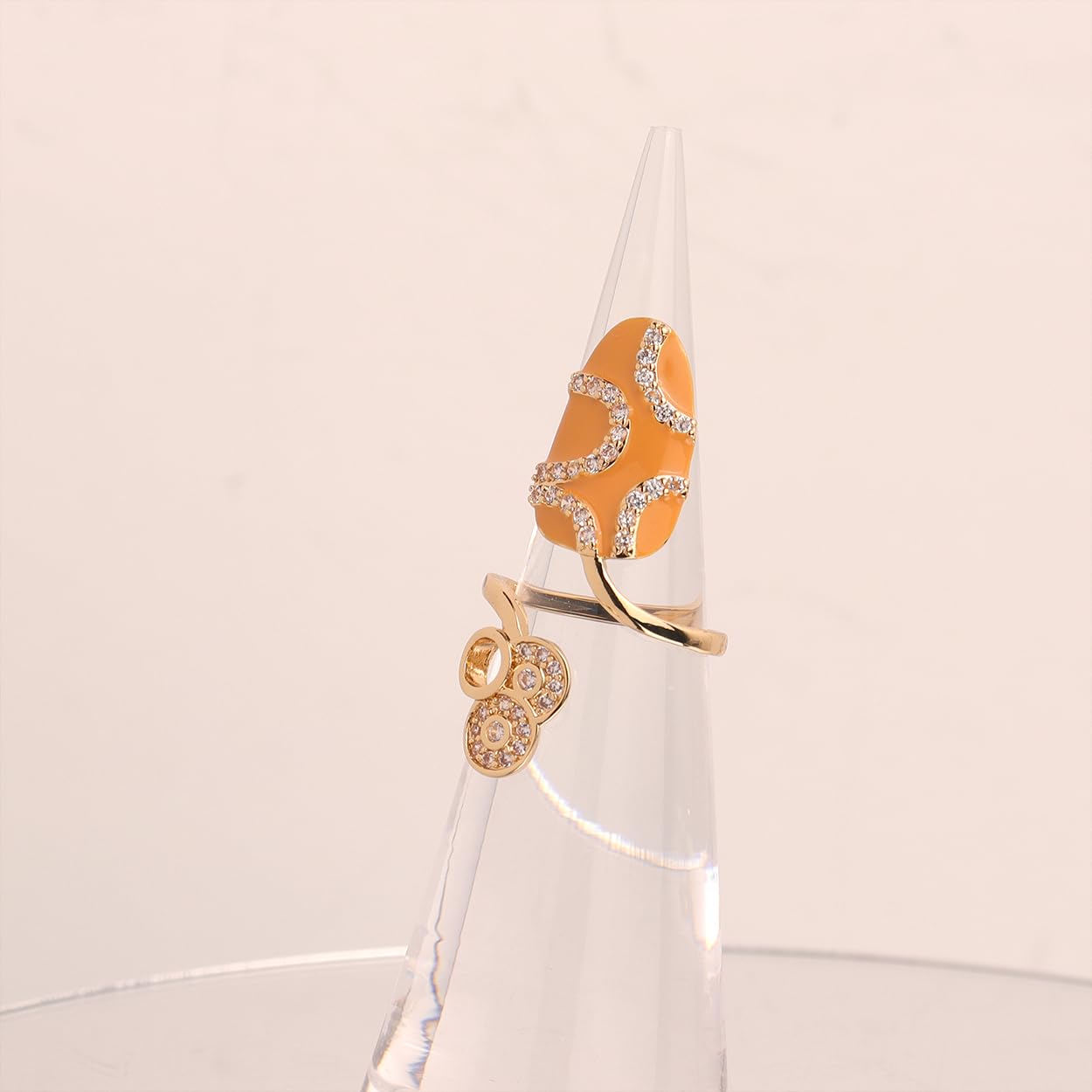 Jean Beau Orange Finger Nail Ring for Women Teen Art Round Rhinestones CZ Finger Cap Cover Tip Rings Gold Metal Nail Decoration Nail Protect Fashion Jewelry Gift
