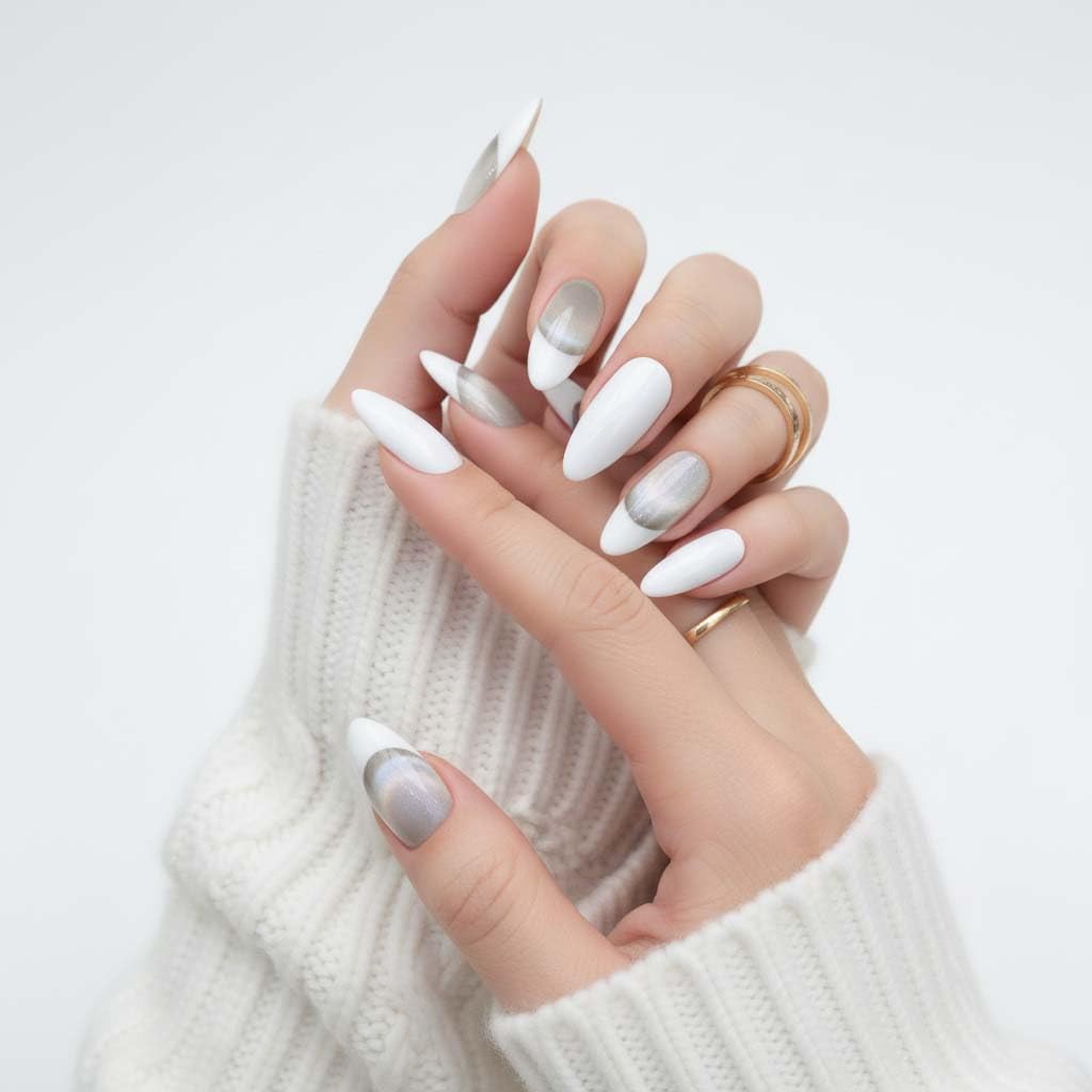 Handmade Press On Nails Almond Tip Color White Reusable Stick On Fake Nails Luxury Elegant Sexy Style For Women Gift With Nail Glue M