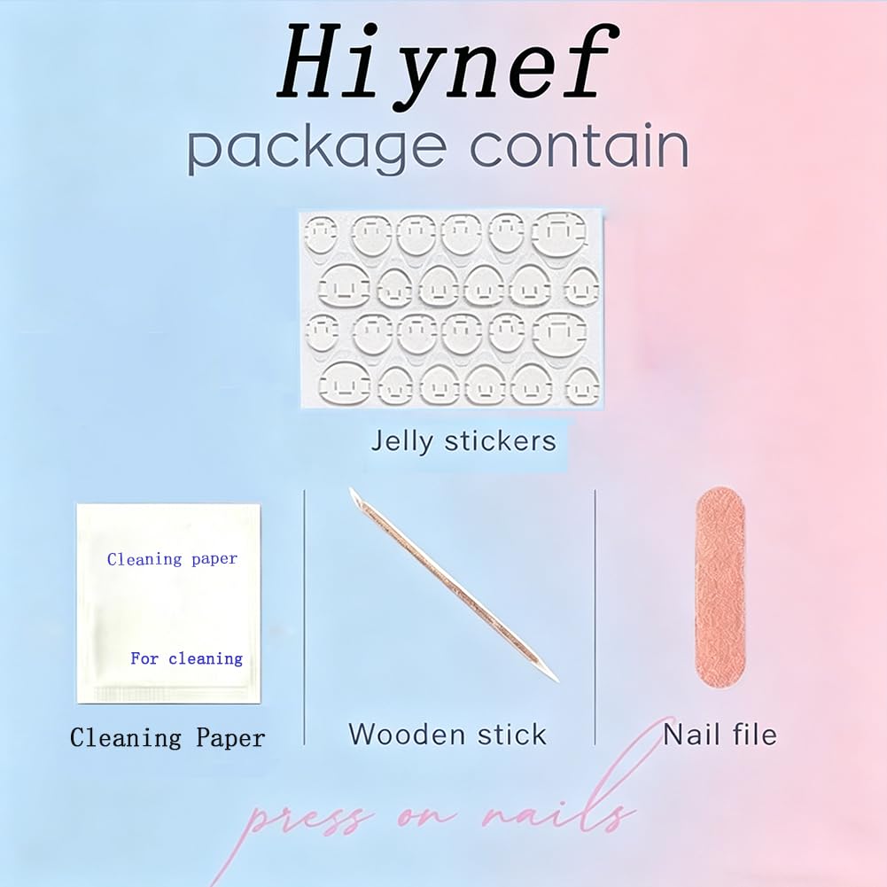 Hiynef 24Pcs Short Almond Press On Nails for Women – Glossy Acrylic Fake Nails with Floral Design, Reusable Full Cover Stick On Nails for Women & Girls