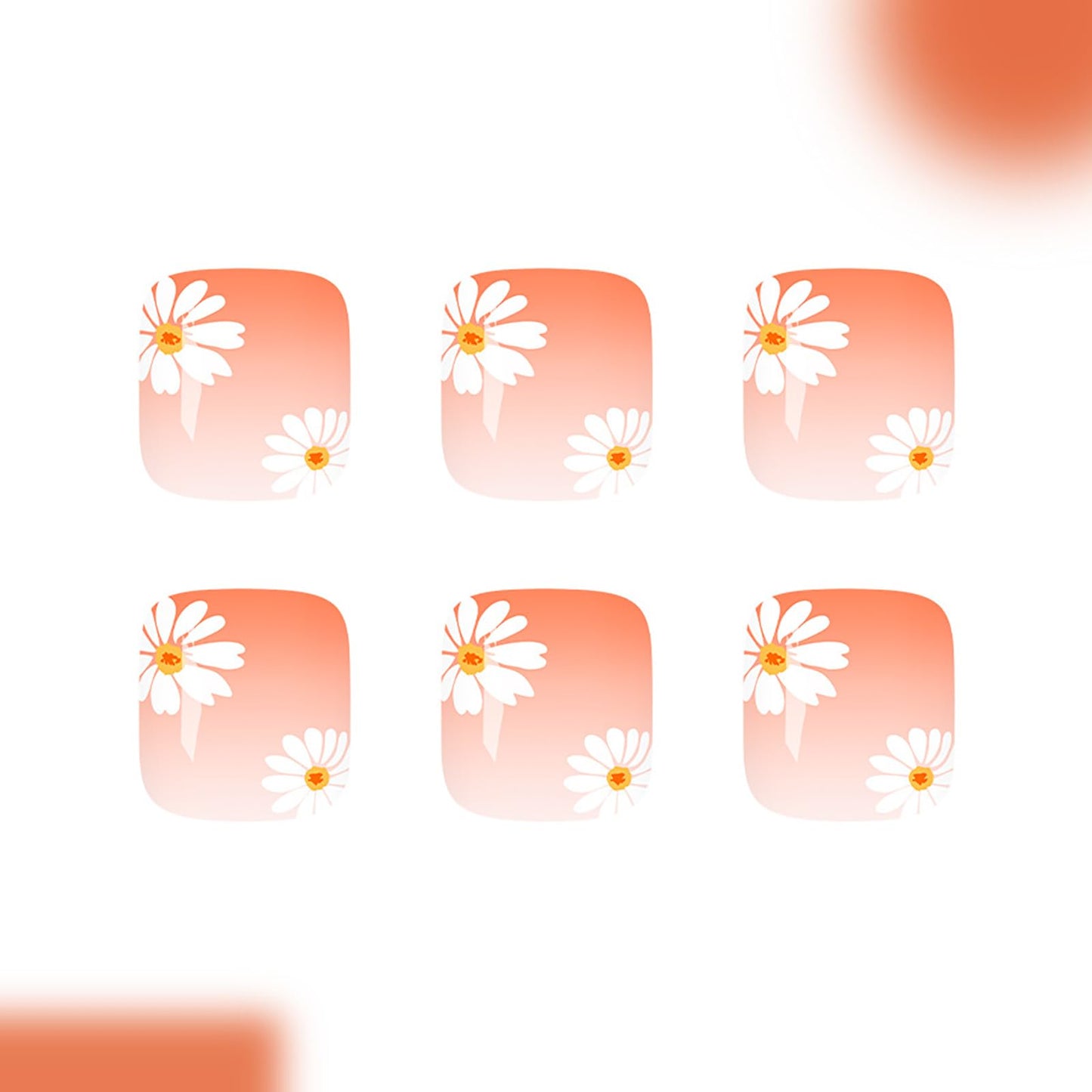 Flower Press on Toenails,Short Square Fake Toenail with Glitter French Designs Orange Brown Gradient Toenails Full Cover Glossy Acrylic Stick on Toes Nails for Women Girls 24Pcs