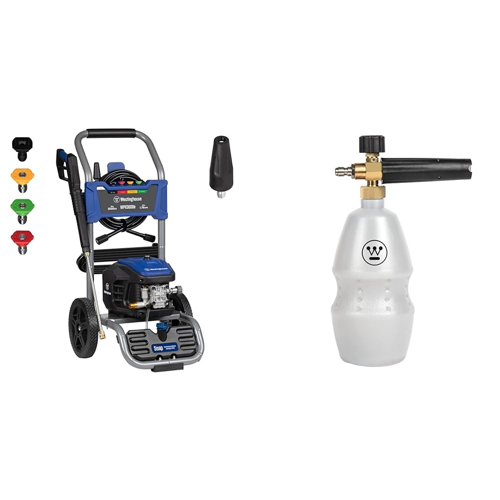 Westinghouse 3000 PSI Electric Pressure Washer and Foam Cannon Attachment Bundle for Cars, Homes, and Outdoor Surfaces