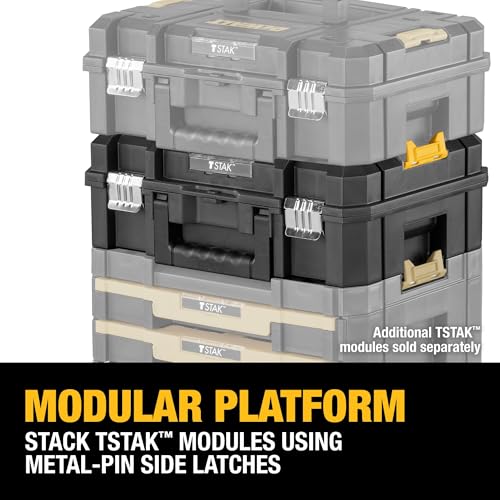 DEWALT TSTAK II Tool Box, Flat Top Tool Storage Case, Organizer Box Holds Up To 66 lbs, Flexible Platforms for Stacking, 13 Inch (DWST17807)
