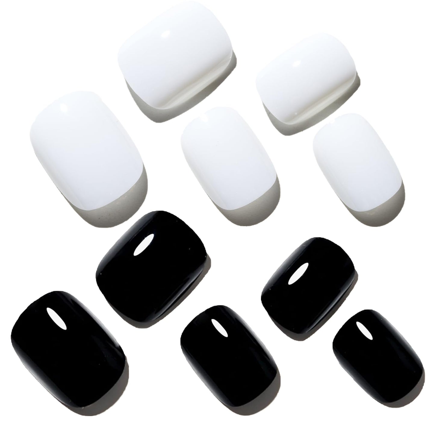 GLAMERMAID Extra Short Press on Nails - Pure Black Fake Nails Short Squoval, Pure White Fake Nails Short Squoval, Natural Round Square Glue on Nails Glossy Gel，Reusable Stick on Full Cover Oval Nail