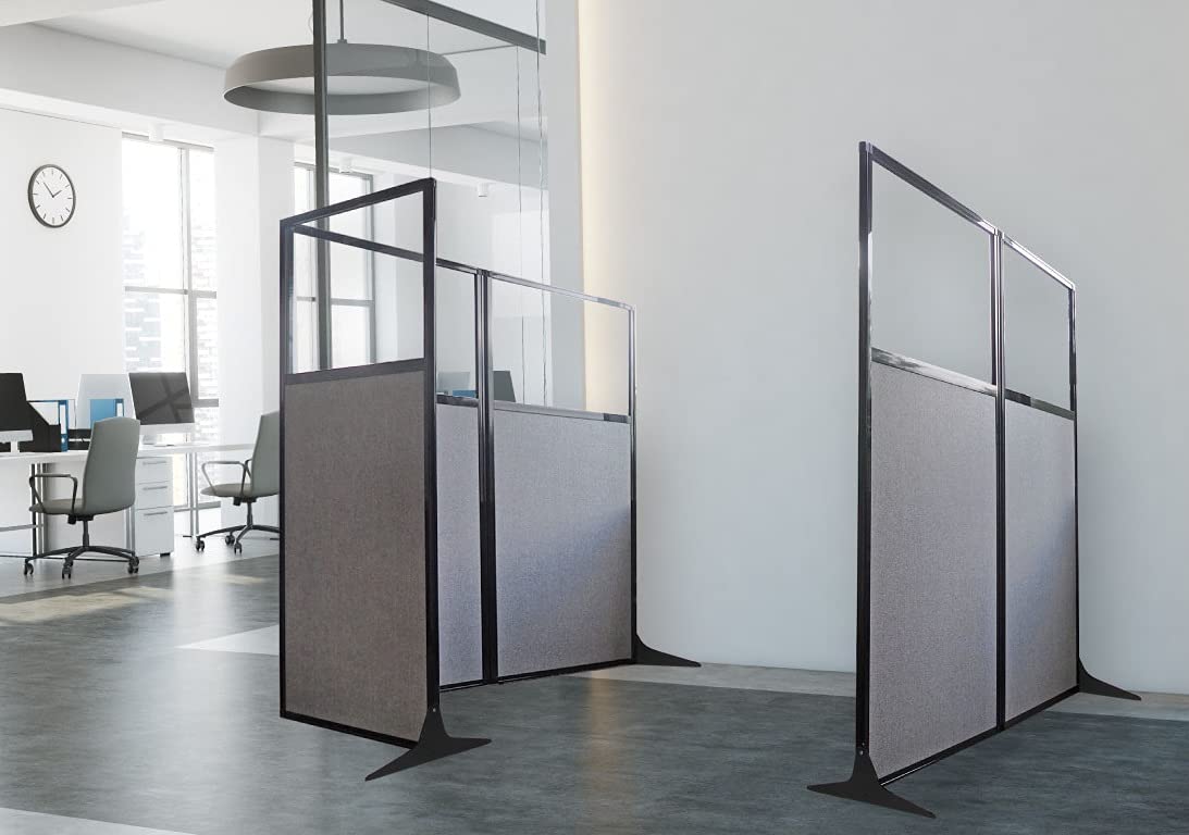 Versare Workstation Partition | Portable Wall Divider | Modern Office Cubicle | Free Standing Privacy Screen | Flexible Work Space | 66" x 70" W/Window, Black Fabric Panels