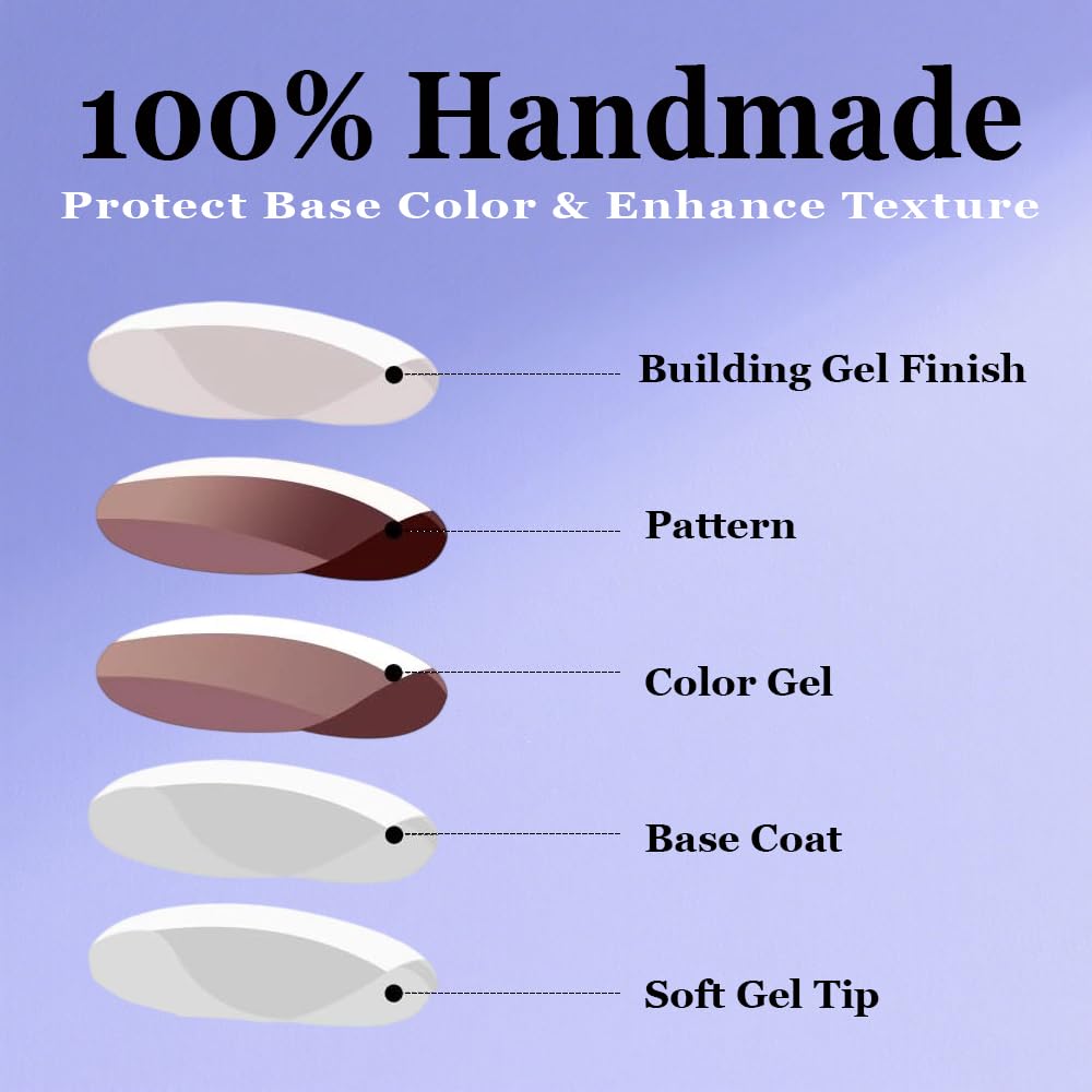 100% Handmade Press on Nails Medium Almond Handmade Nails with Blue Flower Charm Design Chinese Style Fake Nails Glossy Ombre French Tip Nail Press ons Spring Summer Acrylic Nail for Women M 10Pcs