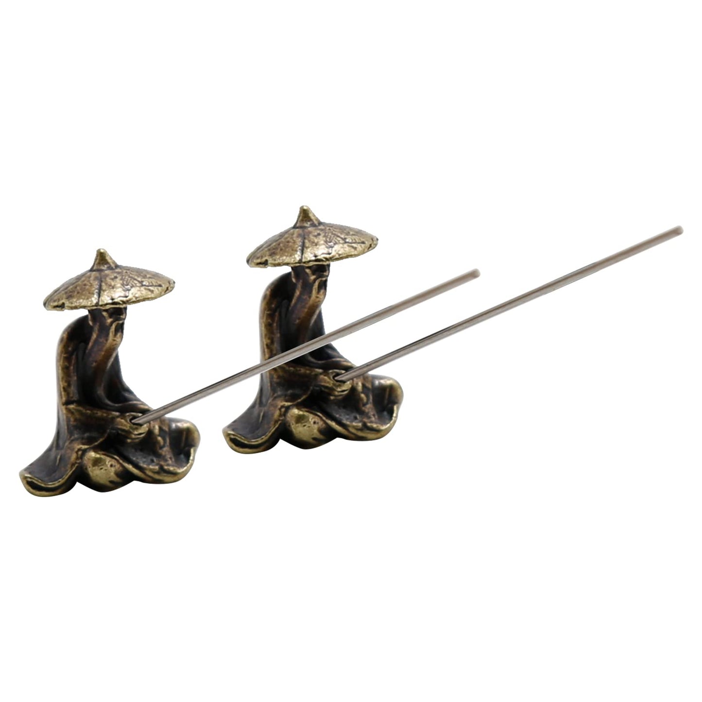 MDEOOSKY 2pcs Miniature Garden Decoration Set, Copper Fisherman Figurines, Kiang Taigong Fishing Models, Chinese Mudman Sitting Fishing for Garden & Patio Micro Landscape Yard Bonsai Decoration