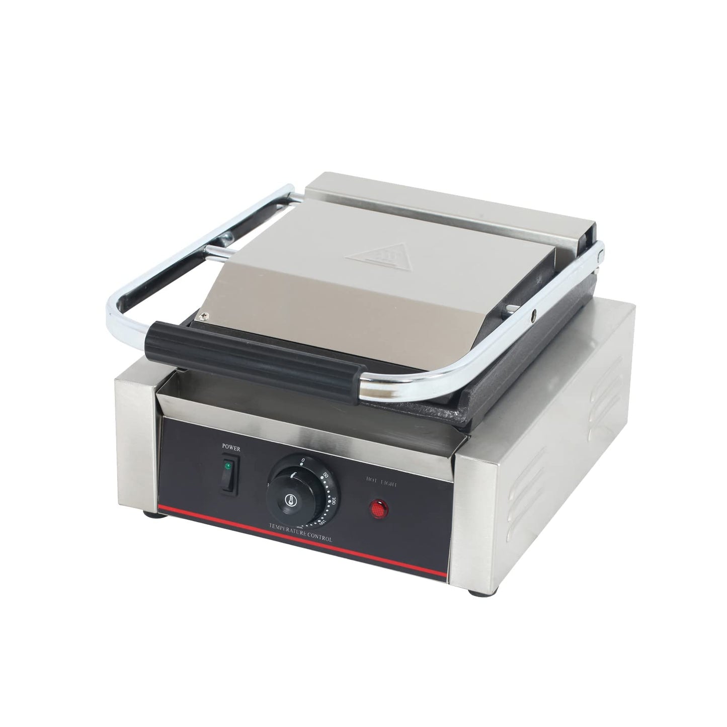 Commercial Panini Press With Grooved Grill Sandwich Maker Machine Electric Contact Grill Single (Single Grooved Top&Smooth Bottom)