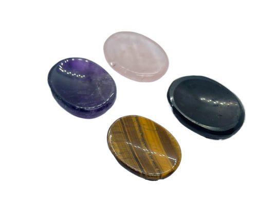 Set of 4 Pieces of Amethyst, Rose Quartz, Tigers Eye, Black Tourmaline Thumb Worry Stones Metaphysical Gemstone Crystal Healing Reiki Men Women Gift
