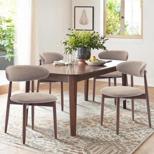 COLAMY Wooden Dining Chairs Set of 2, Modern Fabric Upholstered Dining Room Chair, Farmhouse Kitchen Chair with Foot Pegs, Camel