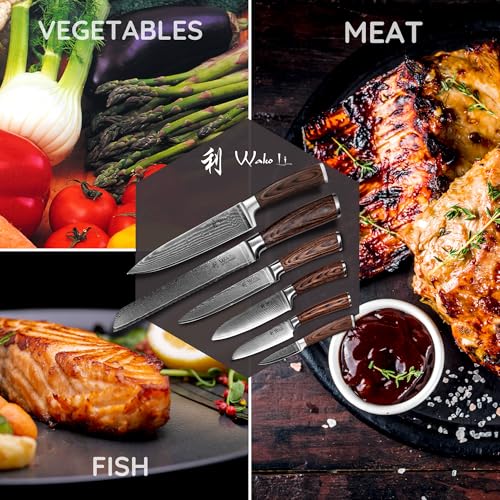 Wakoli EDIB 6-Piece Damascus Knife Set – Professional Chef Knives Set with VG10 Core Blades, 67-Layer Damascus Steel and Ergonomic Pakkawood Handles – Premium Kitchen Knives in Elegant Gift Box