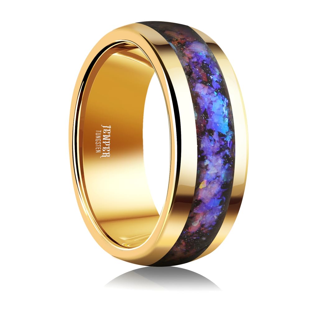 JEWPER 8mm Men Womens Wedding Band Tungsten Rings Gold Fashion Promise Carbide Inlaid Galaxy Sandstone Matte Finish Edge Comfort Fit Size(13)