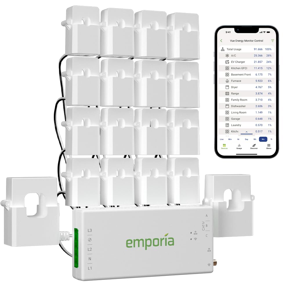 Emporia Energy Monitor with 16 Sensors + 4 Smart Plugs Super Bundle - Whole Home Electricity Usage Tracking & Real-Time Control - Supports Solar Net Metering - Works with iOS, Android, Alexa