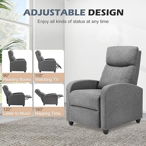 Sweetcrispy Massage Recliner Chair for Adults, Adjustable Home Theater Seating with Lumbar Support for Living Room, Modern Fabric Reclining, Cool Gray