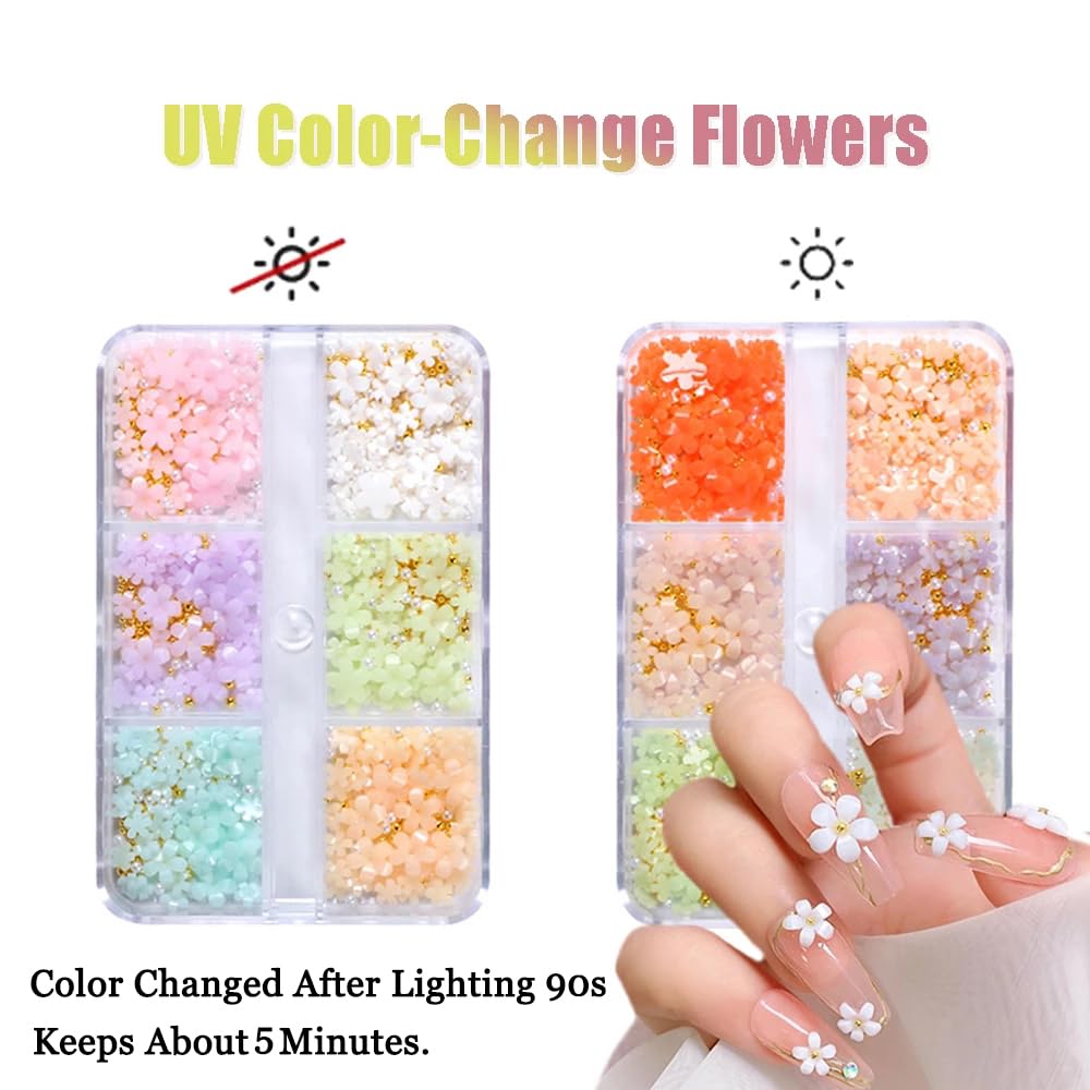 3D Flower Nail Charms, 2 Boxes 3D Acrylic Flower Nail Art Charms and Gems White Pink Mixed Cherry Blossom Spring Rhinestones Acrylic Nail Supplies with Pearls Manicure DIY Nail Decorations