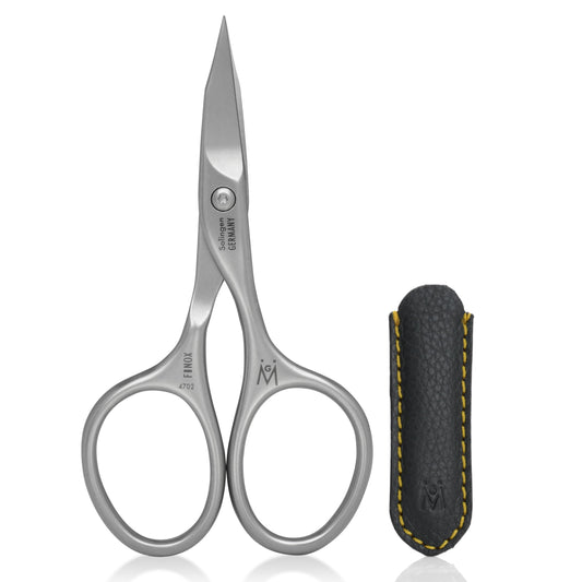GERMANIKURE Nail and Cuticle Scissors - FINOX Stainless Steel Professional nail scissors for nail tips - nail scissors curved Manicure Tools in Leather Case - Ethically Made in Solingen Germany - 4702