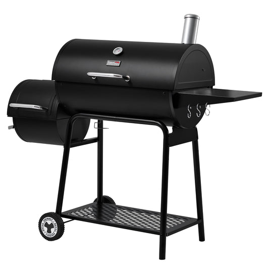Royal Gourmet CC1830M 30 Inch Barrel Charcoal Grill with Offset Smoker & Warming Rack, Outdoor BBQ Grill with 811 Sq. In. Grilling Space for Backyard, Patio and Parties, Black