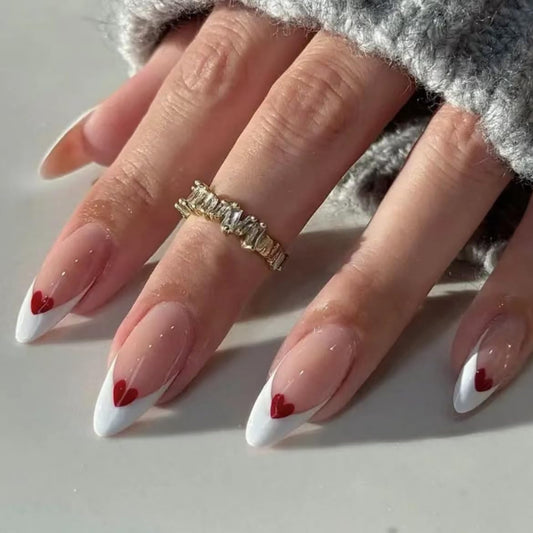 Handmade Almond French False Nails Coffin Press on Nails Nude Nails Tips Full Cover Cute Fake Nails for Women and Girls 10Pcs (MT-106, S)