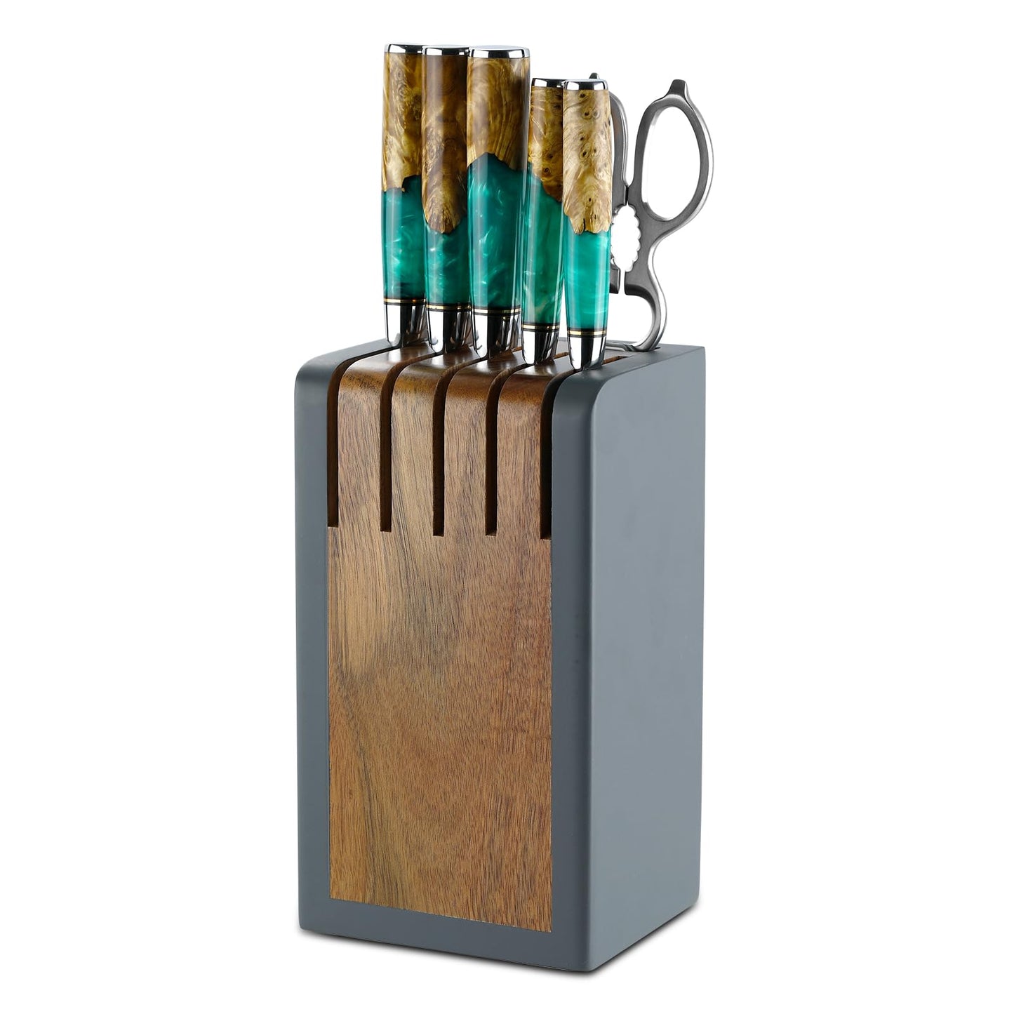 7-Piece Damascus Knife Block Sets, Damascus Knife Set for Professional Chefs, Cutlery Kitchen Scissors and Knives, Premium Razor Sharp Professional Chef Knife with Kitchen Shears and Block Set