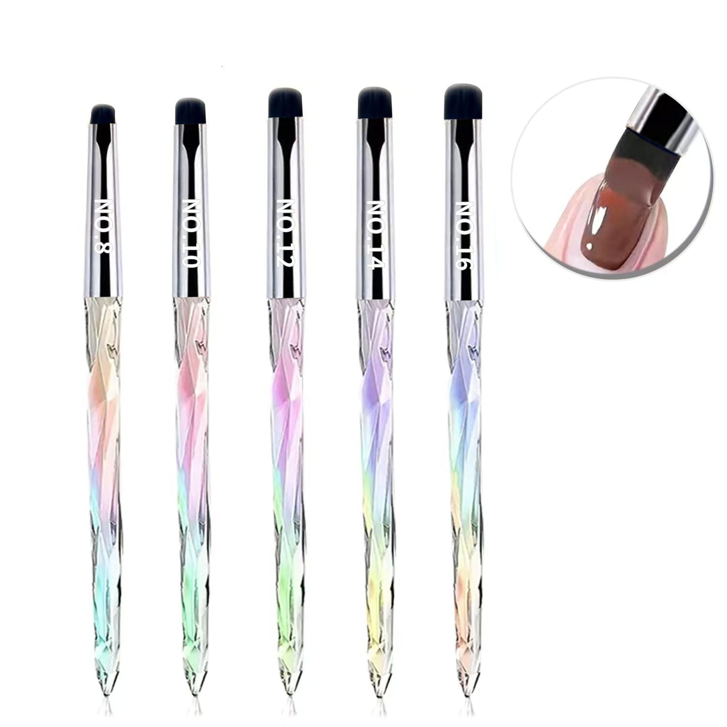 5Pcs Nail French Tip Brush Set, Gel Nail Brushes with Iridescent Gradient Handle, Professional French Manicure Brushes for Gel Polish Petal Texture & Nail Edge Detailing Salon DIY