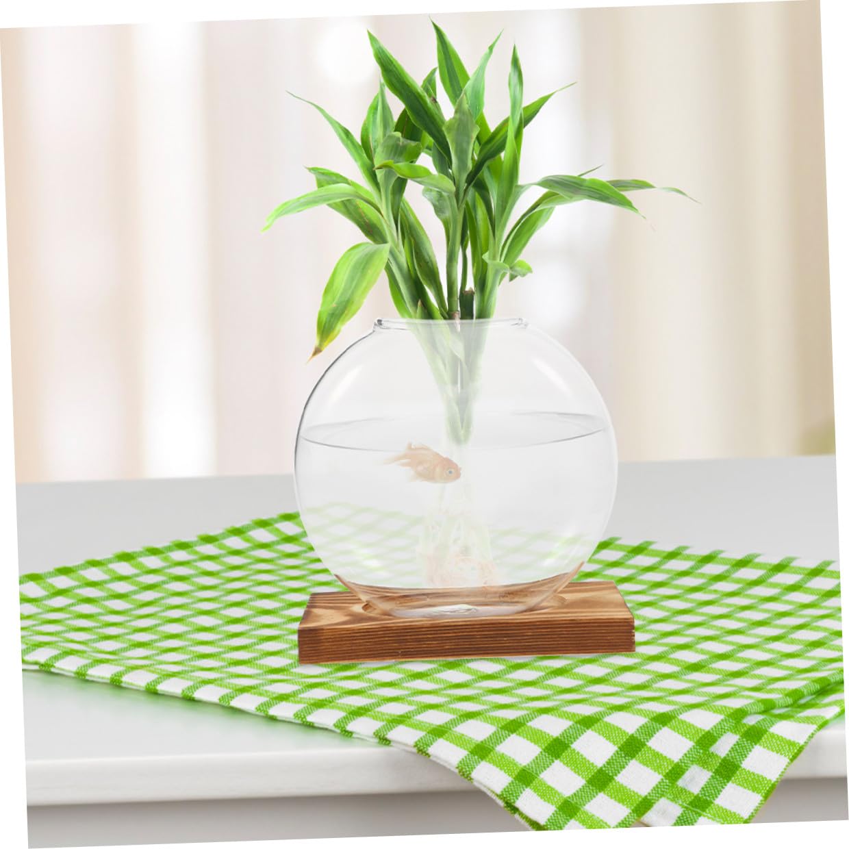 Wakauto 2pcs Hydroponic Glass Propagation Vases with Wooden Base, Plant Terrarium Containers for Indoor Water Plants, Desktop Flower Vase Set for Home and Office Décor