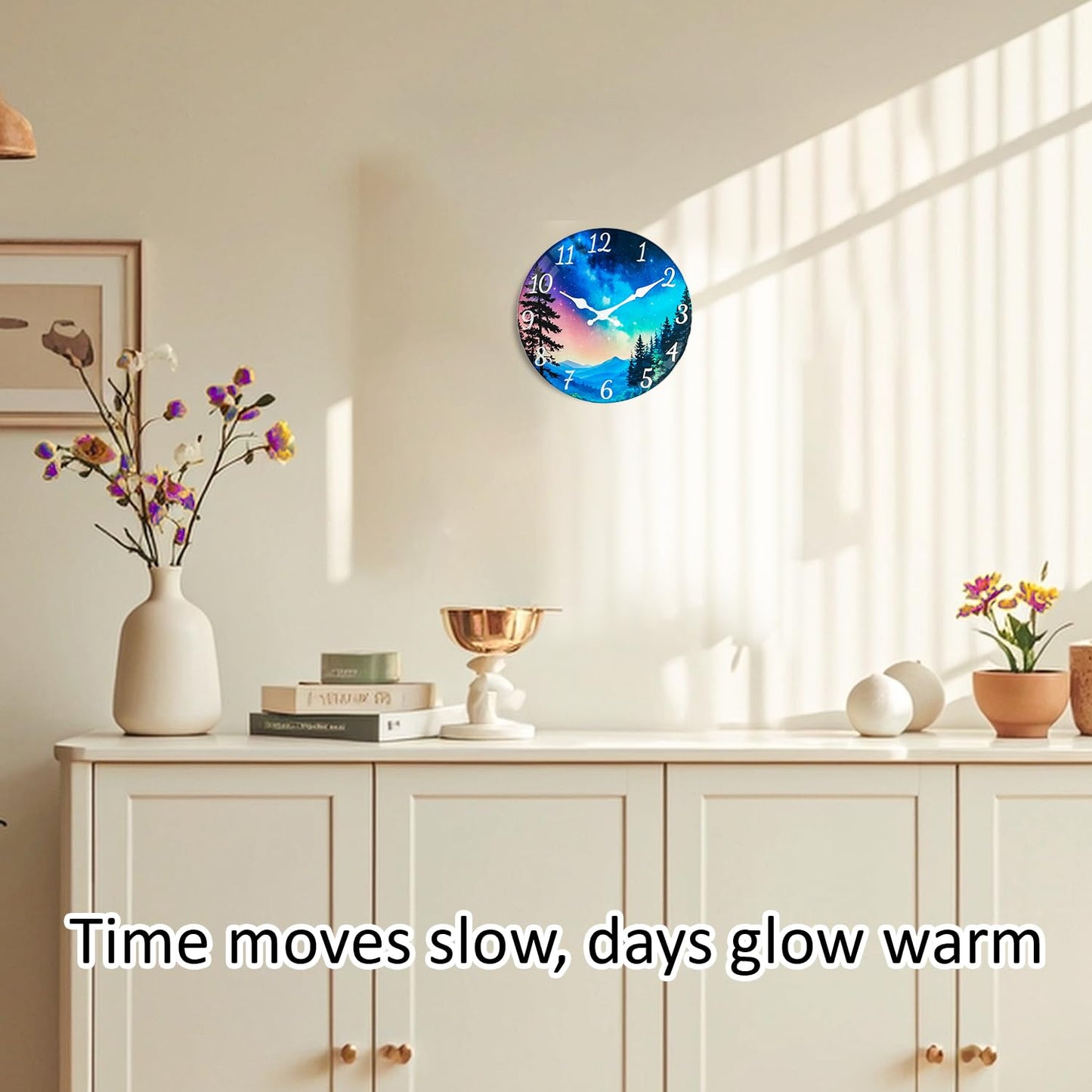 TGHHPC 12 Inch Wall Clocks Battery Operated - Premium Glass Silent Wall Clock, Unique Aurora Non Ticking Decorative Analog Clock for Bedroom Living Room Office Kitchen Gym Hotel Classroom Farmhouse
