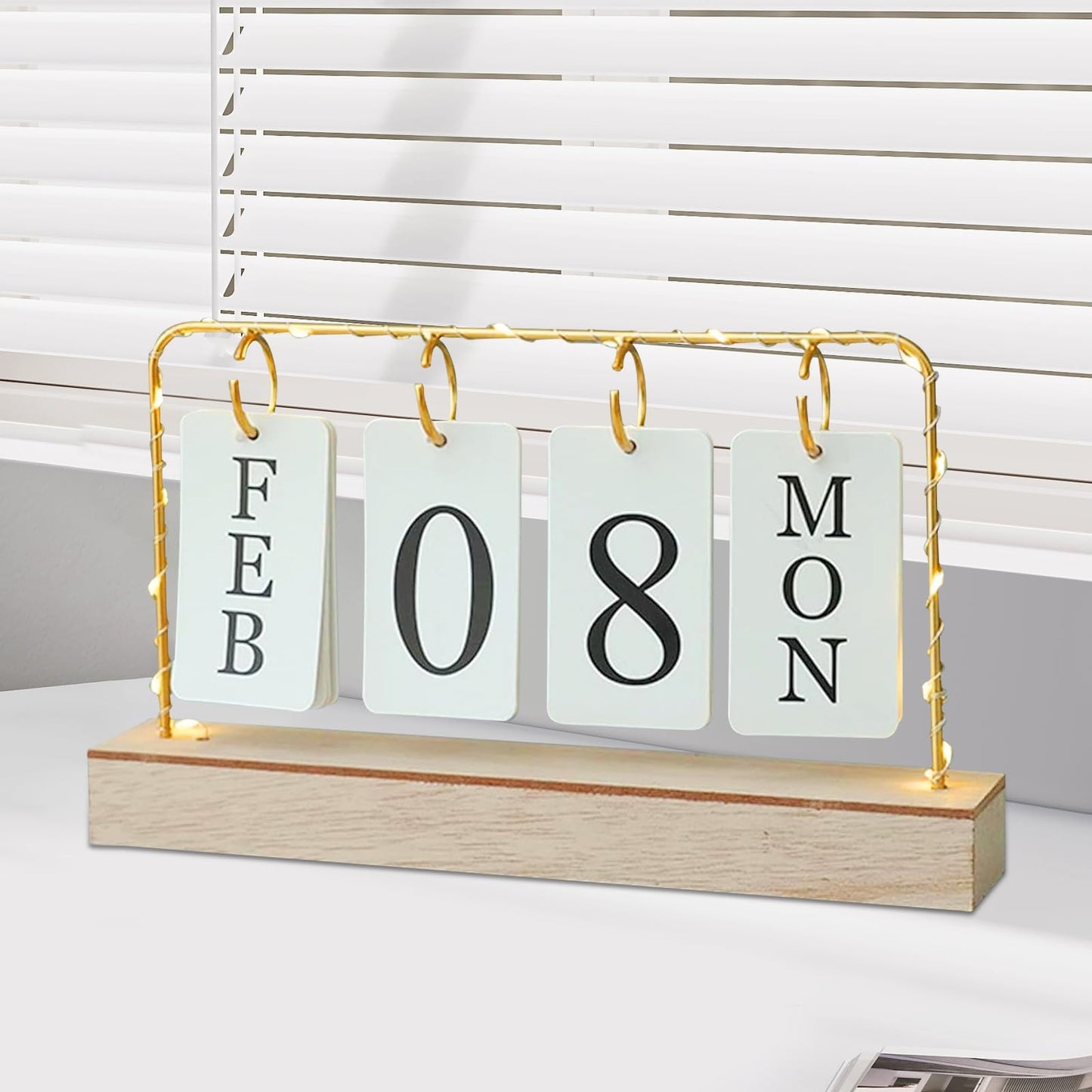 AUSTUFF Flip Wooden Perpetual Calendar Metal Desk Calendar 2025 Daily Desktop Calendar Monthly Weekly Year Planner Standing Office Home Desk Decor