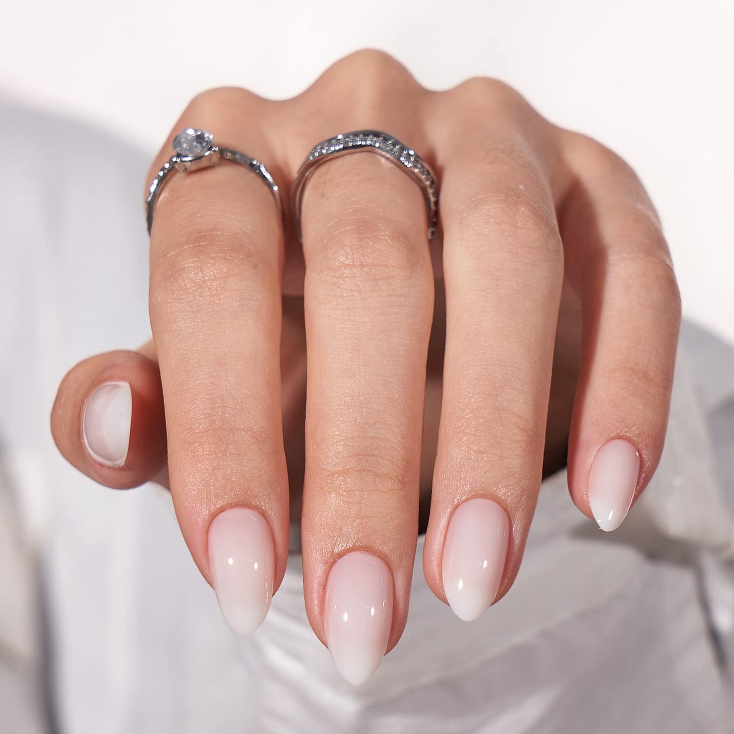 Press On Nails Short - Made by Soft Gel Light Weight & Fit Perfectly, BTArtbox Netural French Nails and White Fake Nail with Nail Glue, Stick On Nails in 15 Sizes - French Girl & Cream Puff
