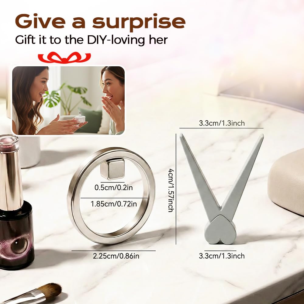 2026 New Ring-Shaped Cat Eye Magnet for Nails,Circular Magnet & Two Tip Scissor Tool for Cat Eye Gel Polish, Home DIY, Beginners & Nail Artists (3 Ring + 3 French magnet)