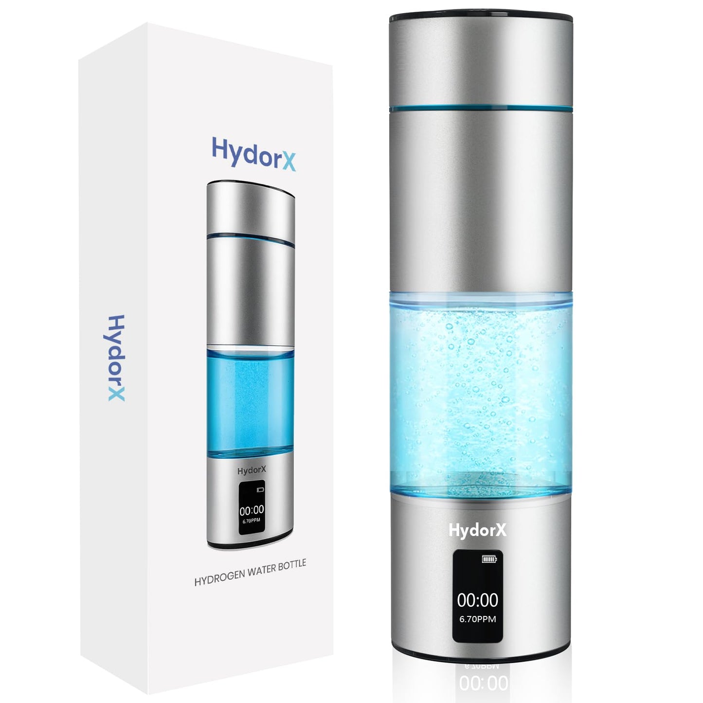 HydorX Hydrogen Water Bottle Portable Hydrogen Generator 6700ppb High Concentration Medical Grade 8.3oz USA Brand N117 SPE Platinum PEM Technology Hydrogen Bottle 100% Leaking Poof
