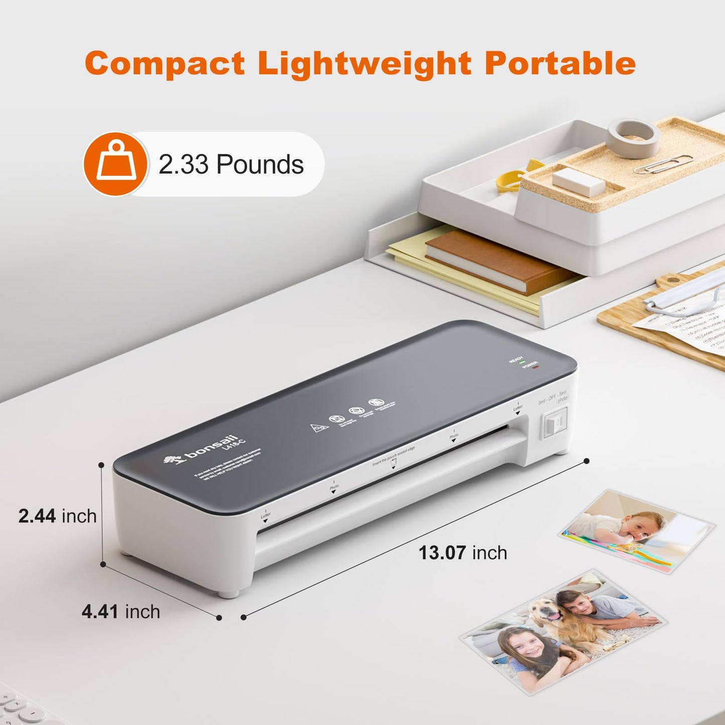 Bonsaii Laminator Machine, 9 Inch Laminators Machine with 50 Laminating Sheets, Laminator with Never Jam Technology for Doc/Posters/Photo, Simple Convenient for Home, Office and School - L418-C Grey