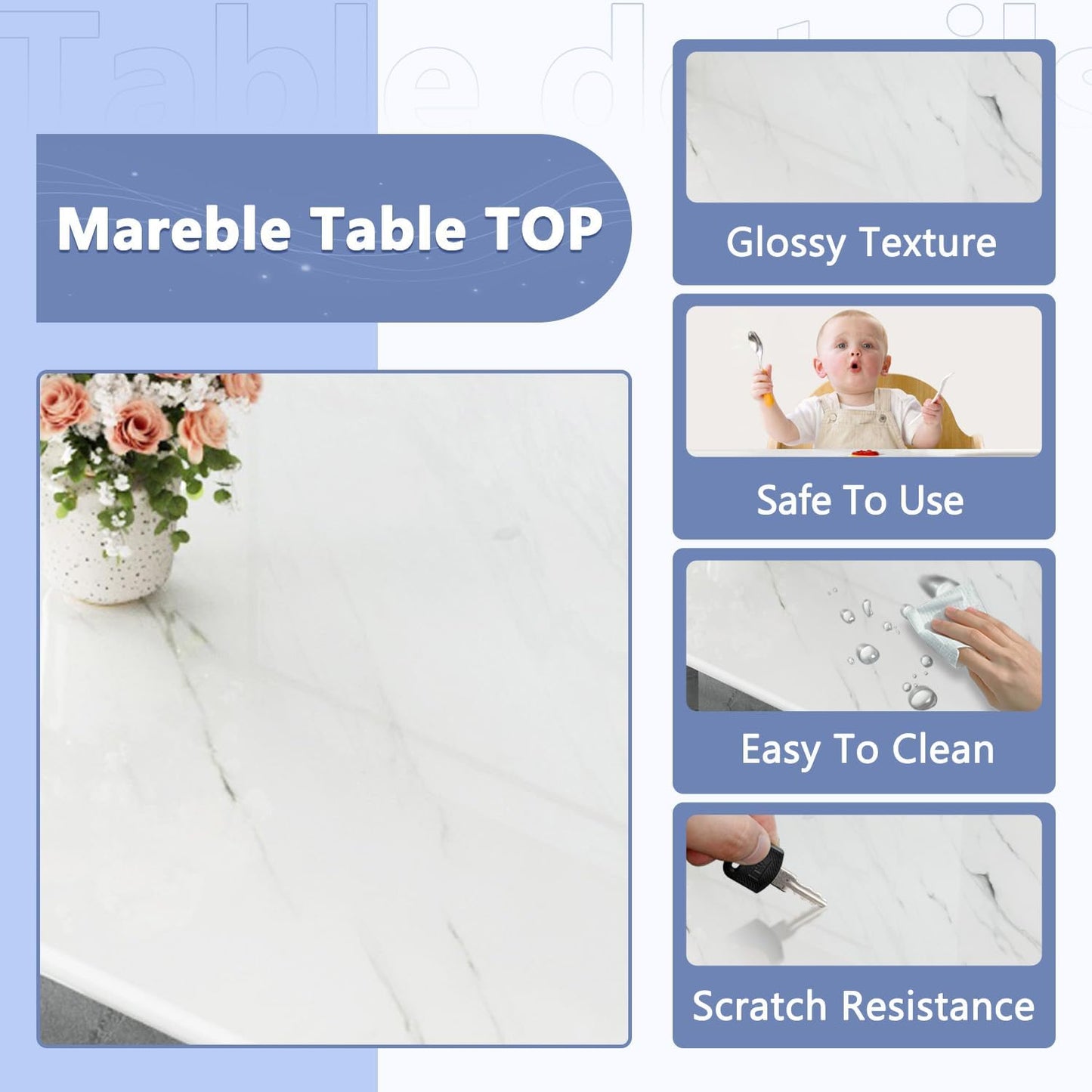 JUFU Dining Room Table Set for 8, Dinner Set for 8 with 79'' Faux Marble Tabletop and Sturdy T-Shape Leg, White Rectangle Dining Room Sets for 8 with PU Chairs, Perfect for Dining Room and Kitchen