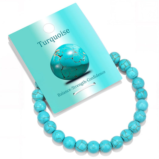Vinswet Healing Crystal Bracelets for Women Men 8mm Turquoise Natural Stone Beaded Stretch Bracelet Handmade Gemstone Reiki Spiritual Jewelry Gifts