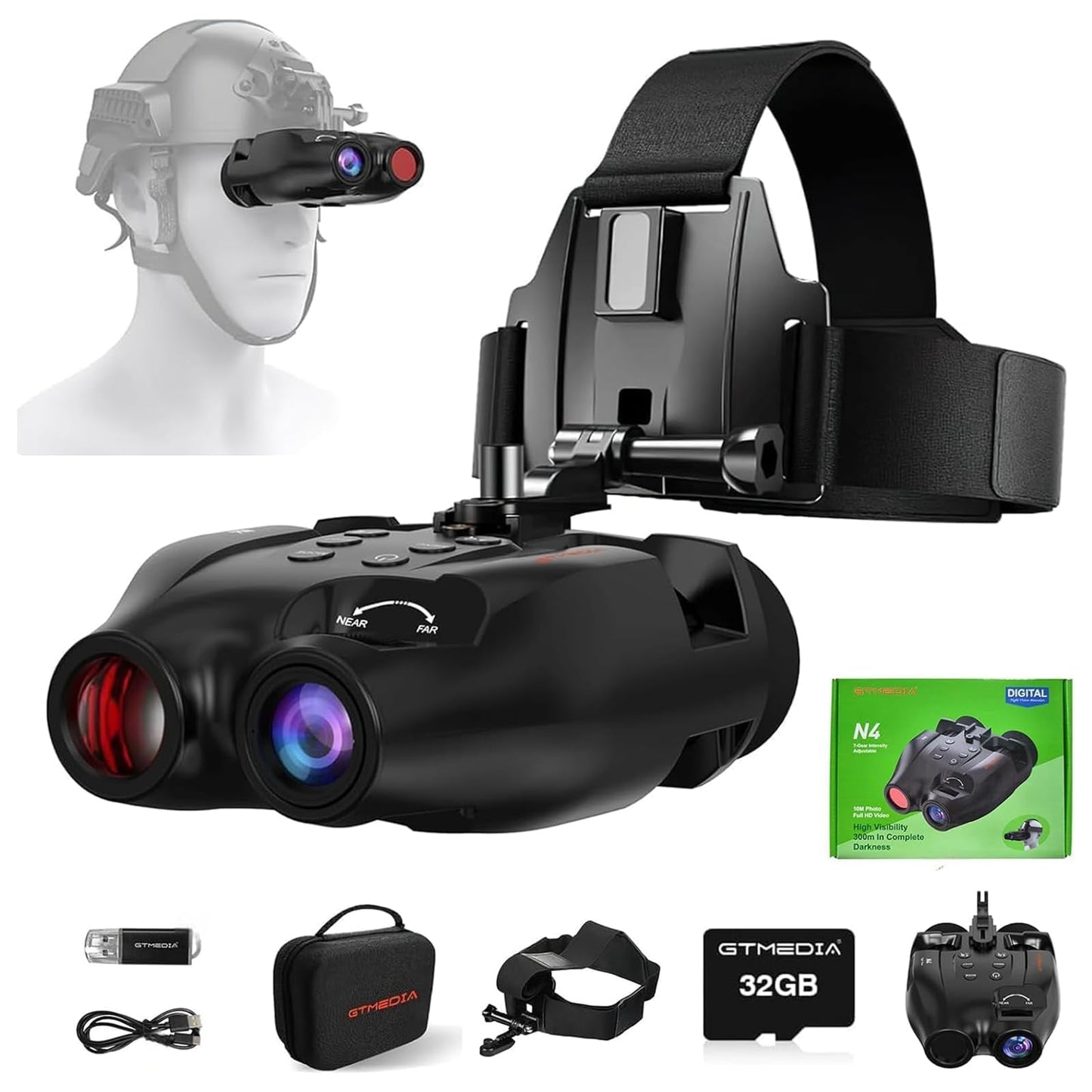 GTMEDIA Night Vision Goggles for Adults, 984FT Tactical Night Vision Binoculars, Hands Free Nightvision Goggles for Helmet, 5× Zoom & 850nm Stealth IR, Great Gifts for Men Dad Husband Boyfriend