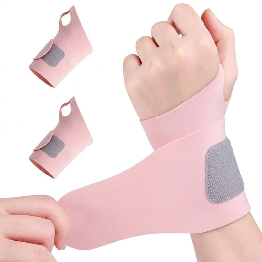 2 Pack Ultra-Thin Wrist Brace, Pink Adjustable Elastic Wrist Support for Carpal Tunnel, Wrist Wraps for Left/Right Hand, Fit for Work, Sports, Daily Use for Women & Men