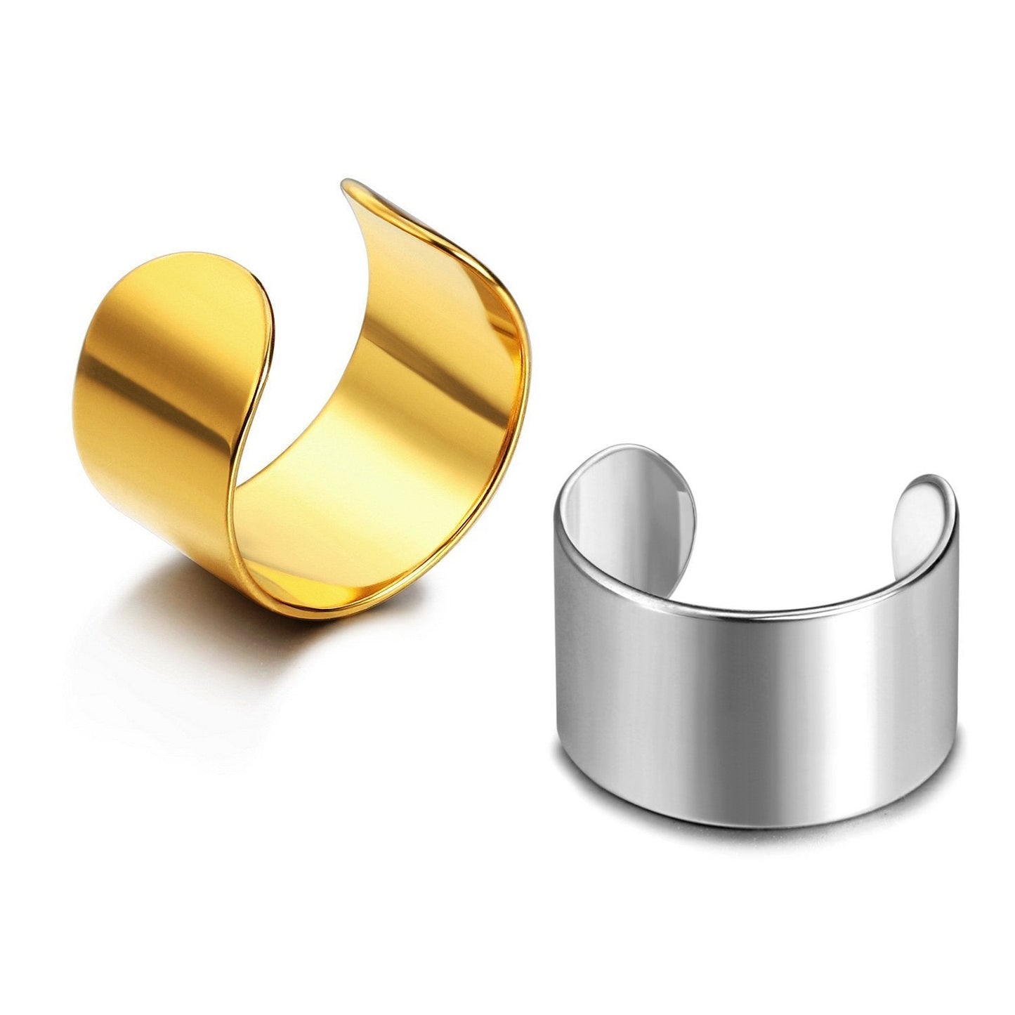 JewelrieShop Earcuffs Stainless Steel Ear Cuffs Helix Cartilage Clip on Wrap Punk Earrings for Women Men Non Piercing Adjustable 2 pairs