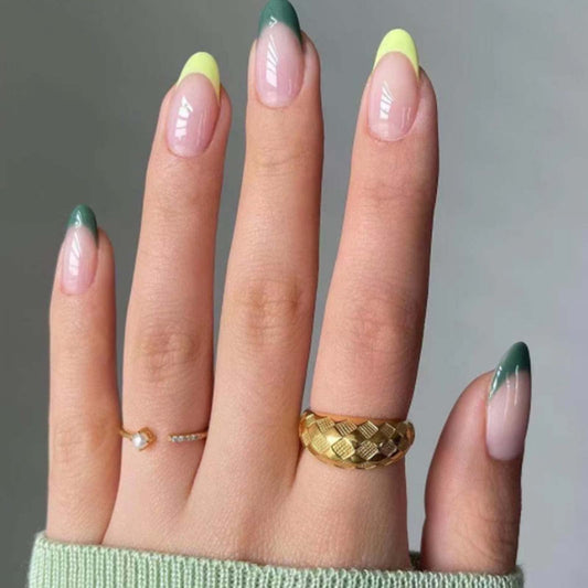 Kamize Medium Press on Nails Almond Fake Press Nails Full Cover French False Nails for Women and Girls24PCS (Style1)